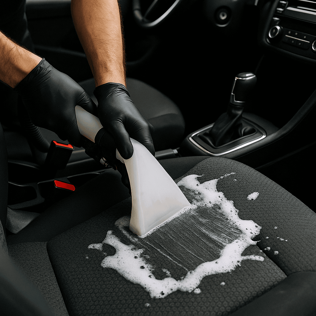Steam cleaning and shampooing car upholstery